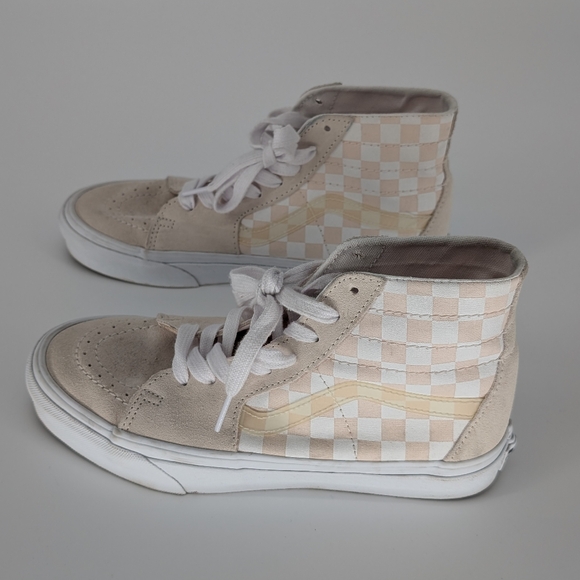Vans Sk8-Hi Checkerboard High Top Sneakers | Size 9 | Cream White Suede Canvas - Picture 10 of 14